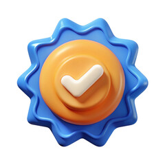 3D Render of a Blue and Orange Check Mark Badge Icon