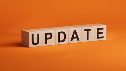 wooden cubes with word update. Investment in life insurance and healthcare concept.close up of wooden cubes,Business Concept.3D rendering on orange background.