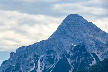 Panoramic view Zugspitze mountain peak alpine landscape Alps Tyrol Austria.