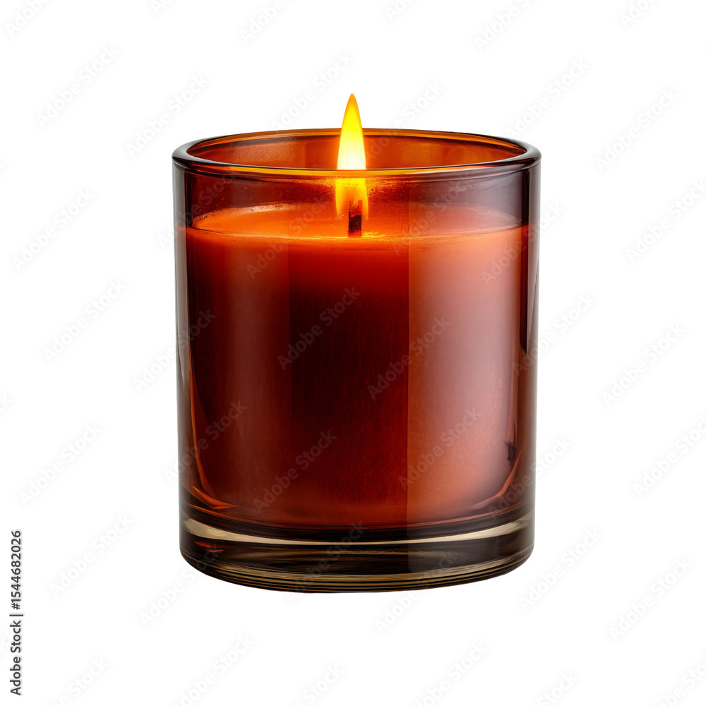 Poster glowing orange candle in glass holder, creating warm and inviting atmosphere. perfect for relaxation