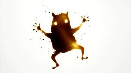 Animated Coffee Stain Character Performing a Dance on a White Background Sequence
