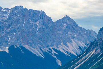 Panoramic view Zugspitze mountain peak alpine landscape Alps Tyrol Austria.