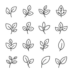 Collection of minimalist line art leaf icons perfect for nature inspired design projects