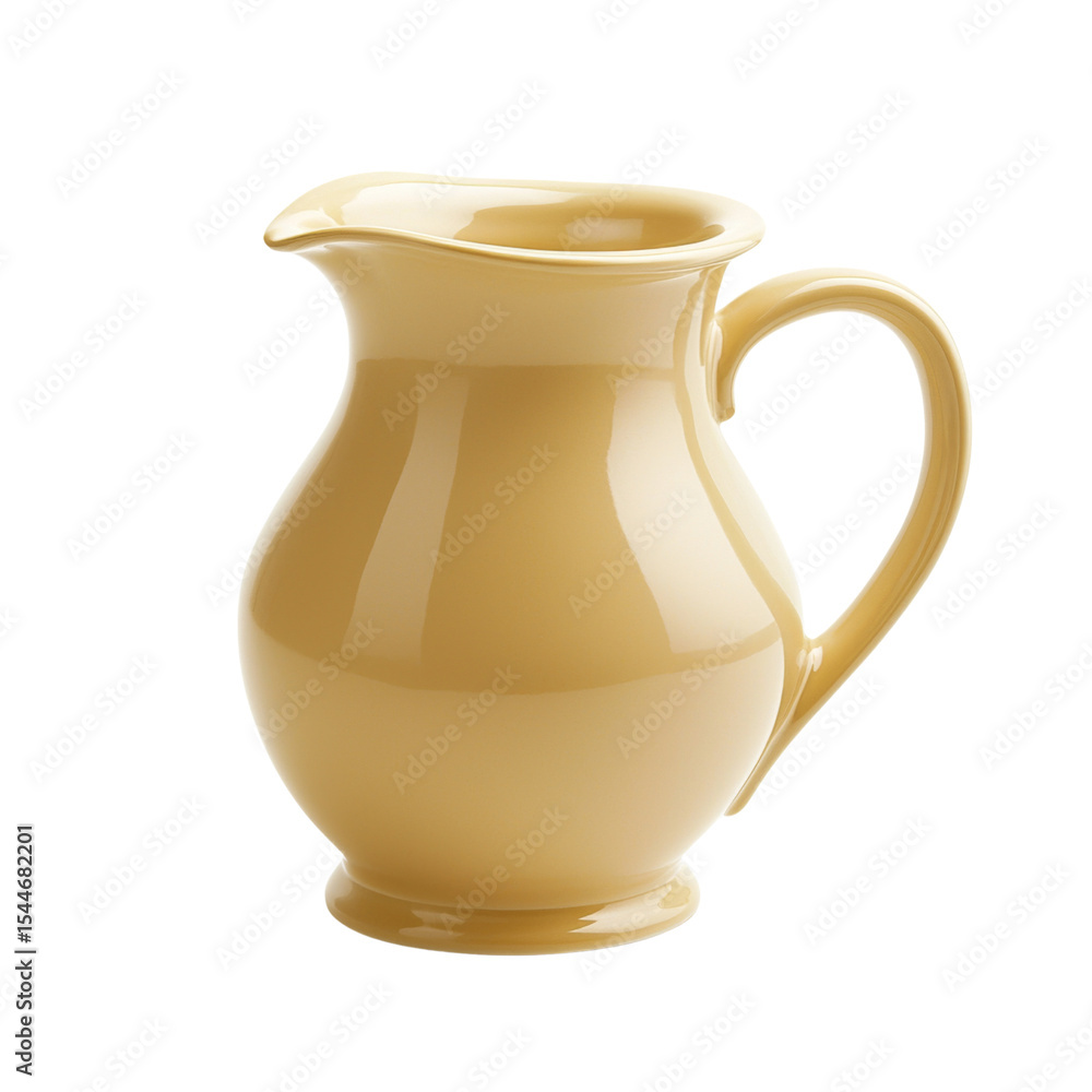 Poster glossy yellow ceramic pitcher with curved handle and elegant shape, perfect for serving beverages or