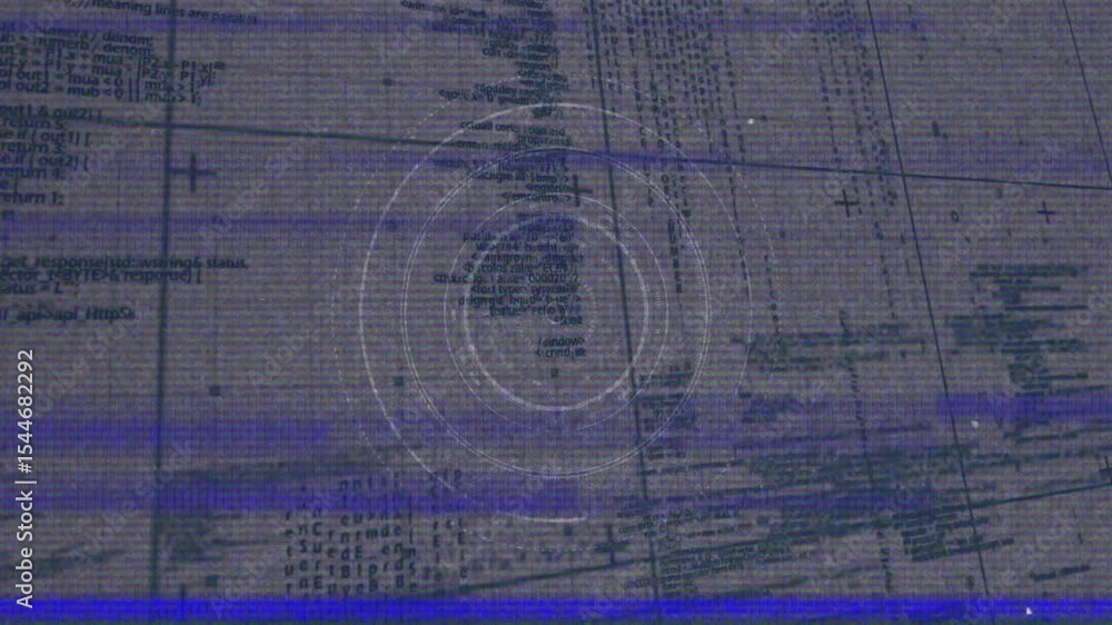 Poster overlay pulsing concentric scan rings after glitch flickering highlighting grid schematic interface