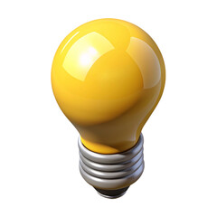 Bright Yellow Light Bulb, 3D Render, Idea Symbol, Innovation Concept, Isolated on White Background