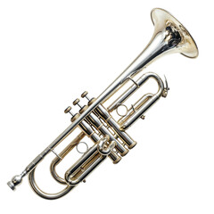 Obraz premium shiny silver trumpet with intricate valves and polished bell, perfect for music enthusiasts and performers. This brass instrument is ideal for orchestras and bands