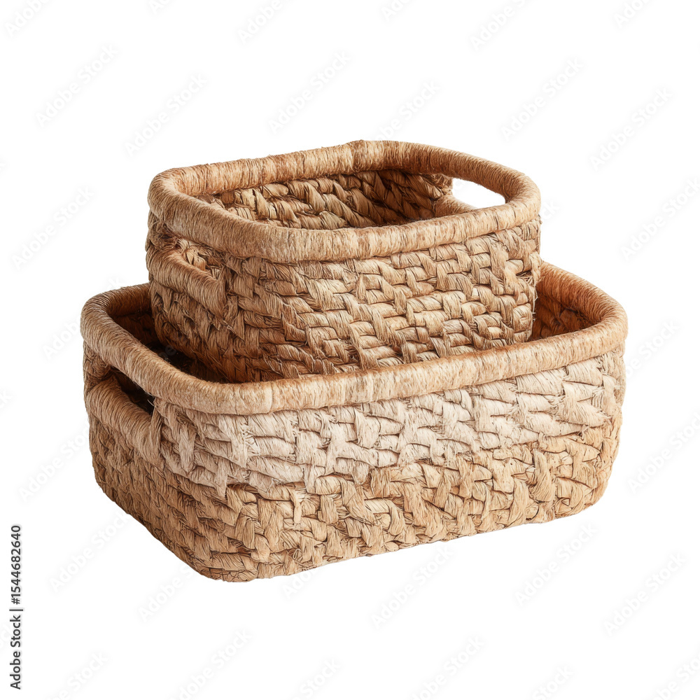Poster woven storage baskets in natural fibers, perfect for organizing and adding rustic touch to any space