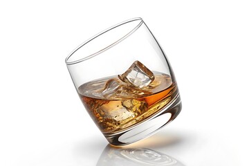 Whiskey on the Rocks Crystal Glass with Ice Cubes