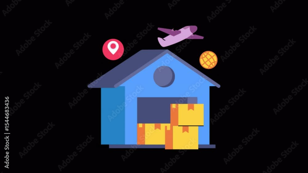Poster warehouse 2d flat animations on transparent background