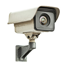 Surveillance camera mounted on wall, designed for security monitoring. This device captures video footage for safety and protection in various environments