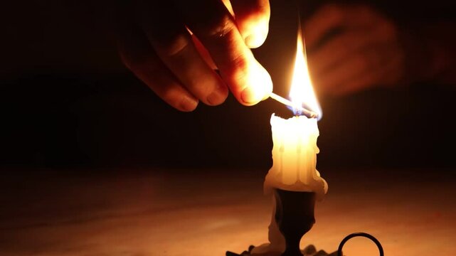 mano encendiendo vela cerilla