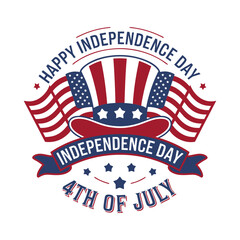 Happy Independence Day 4th of July with Uncle Sam Hat and American Flags