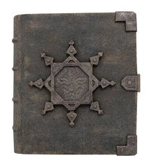 3D rendered leather fantasy grimoire isolated on transparent background