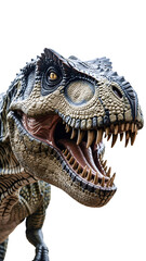 Obraz premium Ultra close-up of T. rex face with sharp details, teeth, and textured skin.