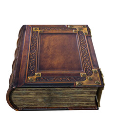 3D rendered leather fantasy grimoire isolated on transparent background