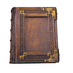 3D rendered leather fantasy grimoire isolated on transparent background
