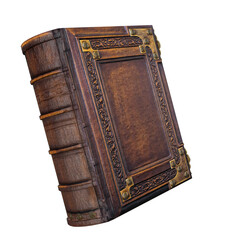 3D rendered leather fantasy grimoire isolated on transparent background