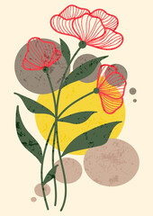 Abstract floral arrangement in vintage style, Boho Doodle Art Idea
