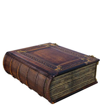3D rendered leather fantasy grimoire isolated on transparent background