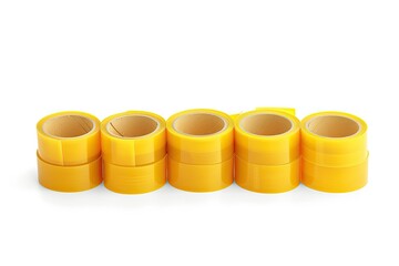 Detailed Picture of Realistic 10 Sets Yellow Adhesive Tape Isolated Background