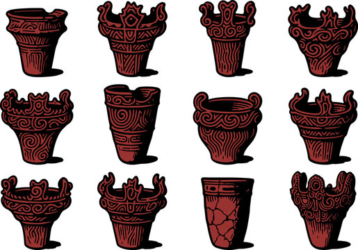 12 types of Jomon pottery image variations