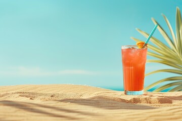 Flawless Image of Summertime Vibes with Cocktail and Sand