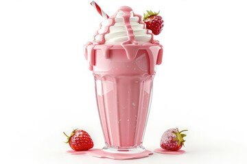 Strawberry Milkshake Icon 3D Icon Drink Isolated on White Background 3D Illustration