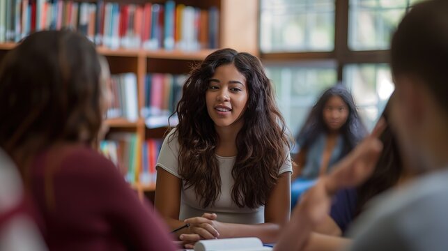 Diverse Group of Students: Teacher Leads Casual, Engaging Discussions - Powered by Adobe