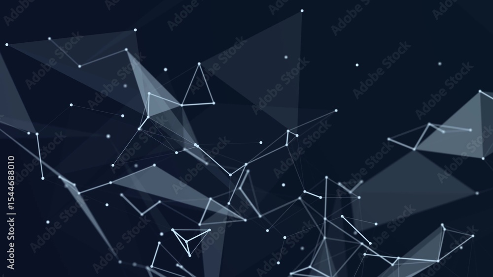 Poster Abstract polygonal space with connecting dots and lines. Dark background. Connection structure. 3d	
