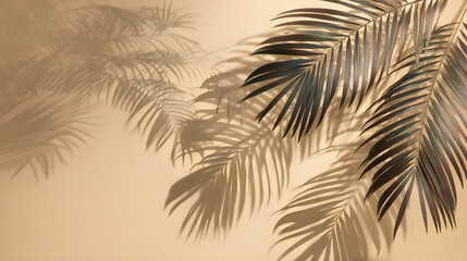 Palm leaves shadow on beige background, freeze motion