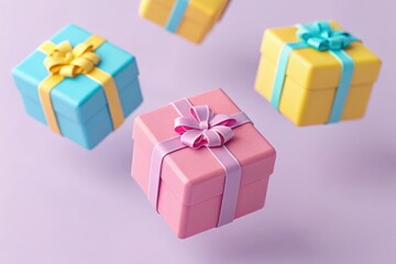 Obraz premium Floating Pastel Presents: Delightful Gift Boxes for Festive Designs & Celebrations