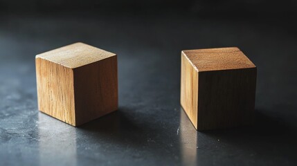 Pair Of Wooden Cubes On Concrete Surface Under Soft Directional Light Casting Distinct Shadows For Texture Study