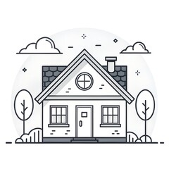  Completed House Icon - Finished Home Flat Line Vector