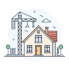 Construction House Icon - Building Progress Flat Line Vector