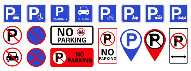 Car parking and No parking sign vector. parking and traffic sign. Urban transportation. Street road symbol.