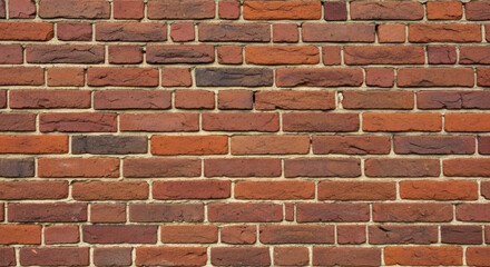 Obraz premium A full frame shot showcasing a brick wall with varying shades of red and brown bricks and white mortar