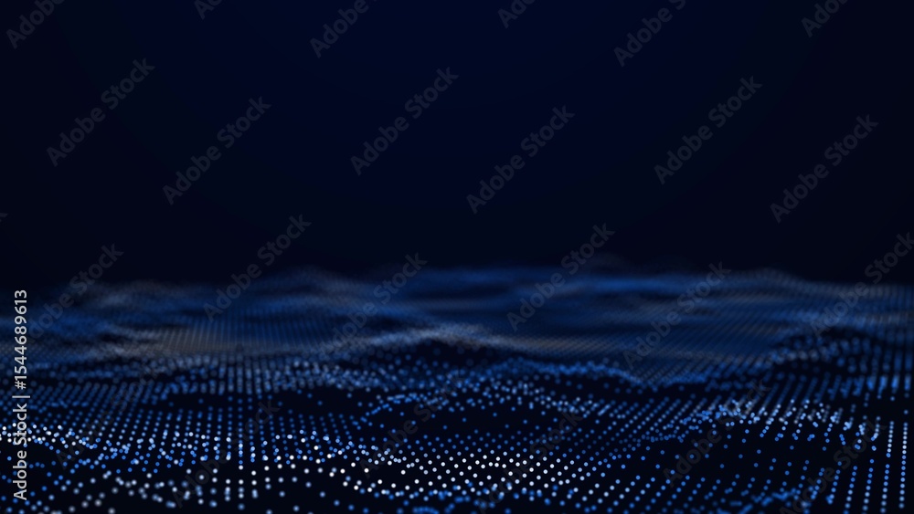 Poster Digital technology background. Dynamic wave of glowing particles. Abstract background. 3d rendering.	