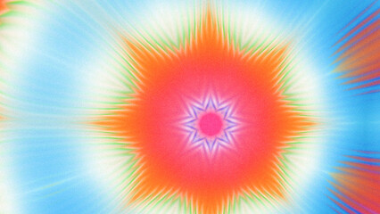 Abstract Radiant Burst with Soft Grain Texture, Symmetrical Glow Pattern in Psychedelic Style, Radiating Circular Abstract with Subtle Noise, Kaleidoscopic Starburst with Gradient Flow