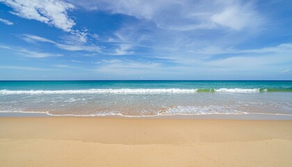 tropical beach with blue sky, rural landscape with blue sky and white clouds.