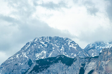 Panoramic view Zugspitze mountain peak alpine landscape Alps Tyrol Austria.