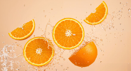 Orange Slices Splash on Light Peach