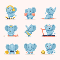 vector set of elephant leading an active lifestyle