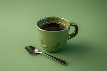 flawless image of Cup of coffee with spoon  Green colour cup cut out