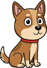 Adorable Brown and Tan Cartoon Dog with Bright Eyes and Friendly Smile, Cute Puppy Character Wearing Red Collar, Happy Domestic Pet Illustration, Playful Animal Isolated on White Background.