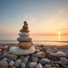 Balanced Stone Tower Beach Sunrise Meditation