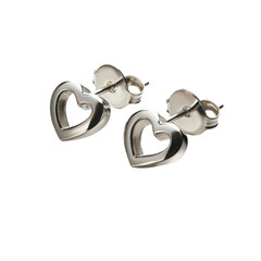 Stylish heart shaped silver earrings, perfect for expressing love and elegance. These earrings add charming touch to any outfit, making them delightful accessory choice