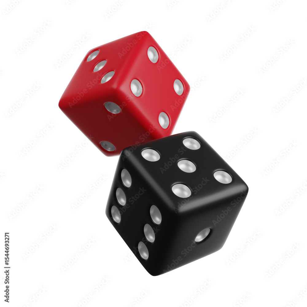 Aufkleber a close up of two dice one red and one black with white dots on a black background floating around