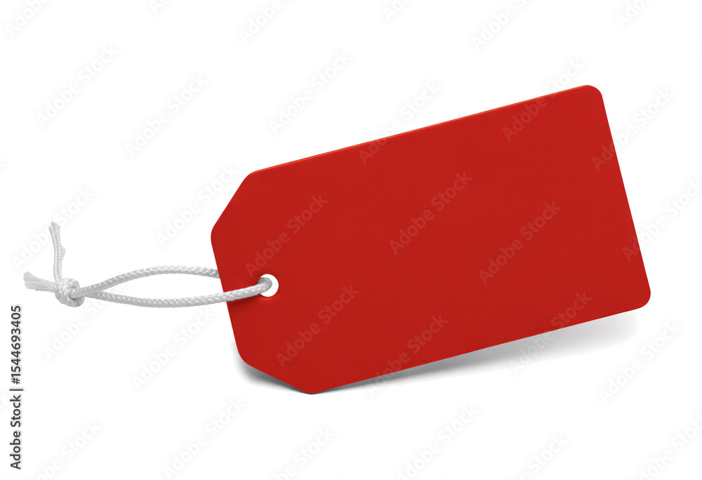 Poster red blank price tag with string loop for sales promotions and product labeling, transparent backgrou