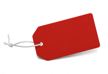 Red Blank Price Tag with String Loop for Sales Promotions and Product Labeling, transparent background